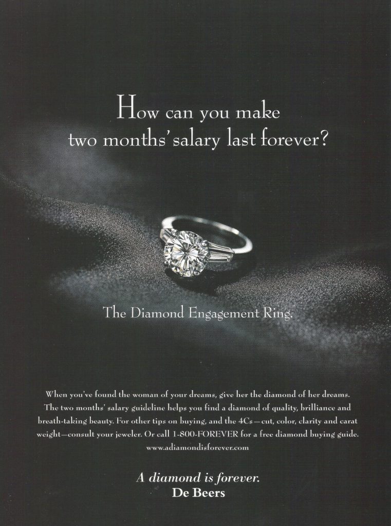 The De Beers advertising example discussed in our original review. An earlier De Beers diamond advertisement