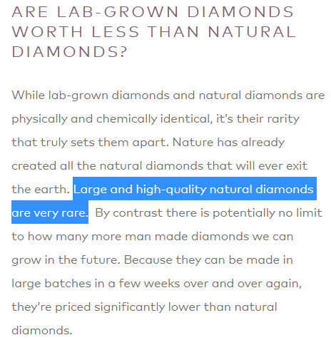 A Lightbox marketing screenshot from our original research. Lightbox's earlier explanation of natural diamonds