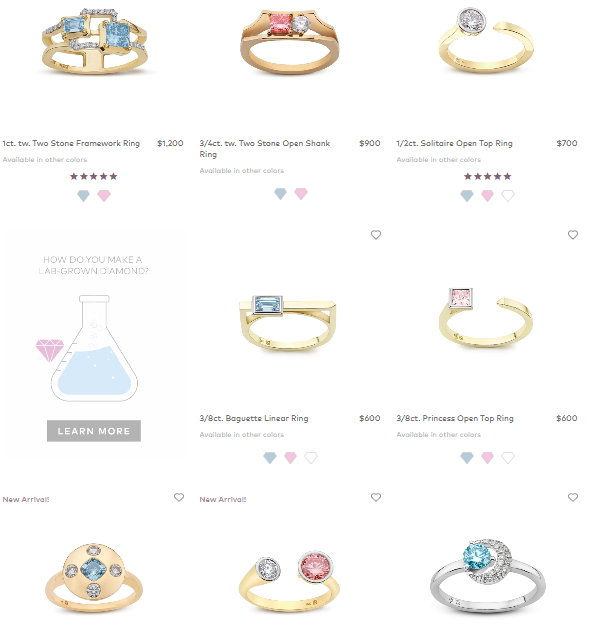 Ring designs available during our earlier shopping research. Lightbox ring styles from our earlier review