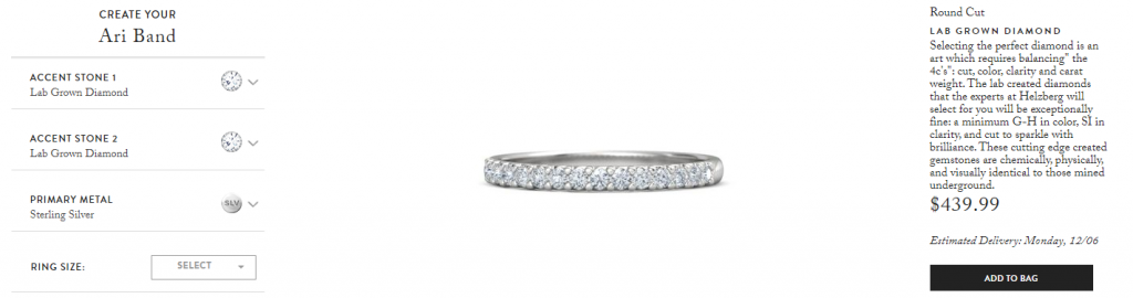 The metal and gemstone choices for a Helzberg custom design