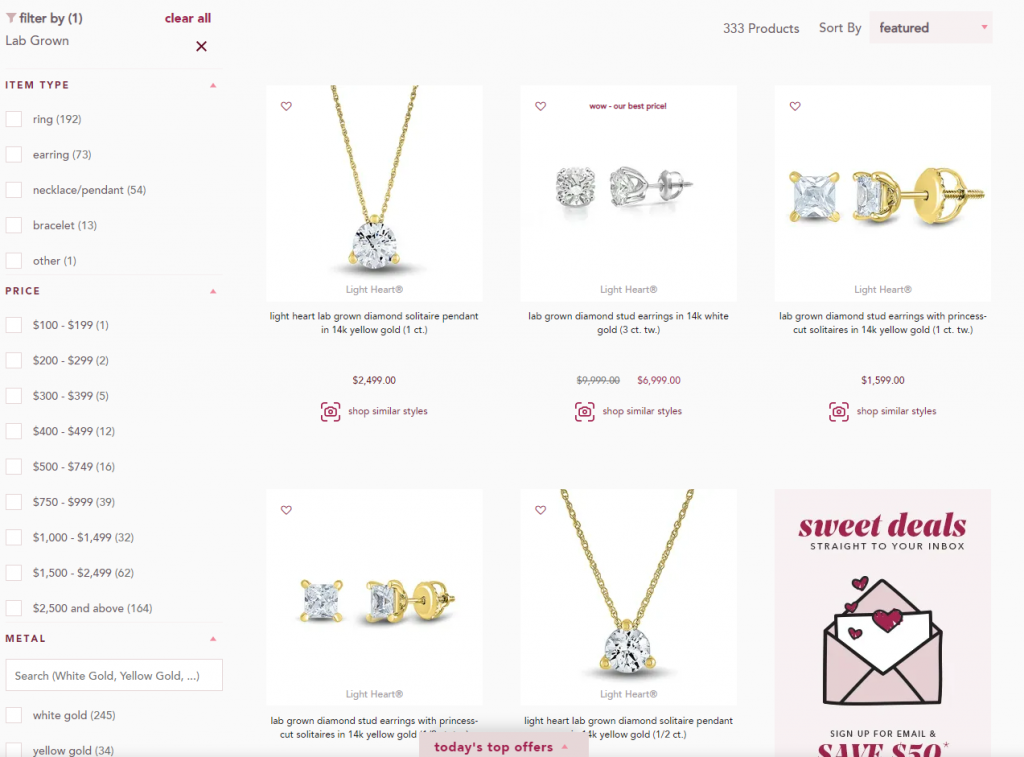 Finished jewelry in the Helzberg catalog