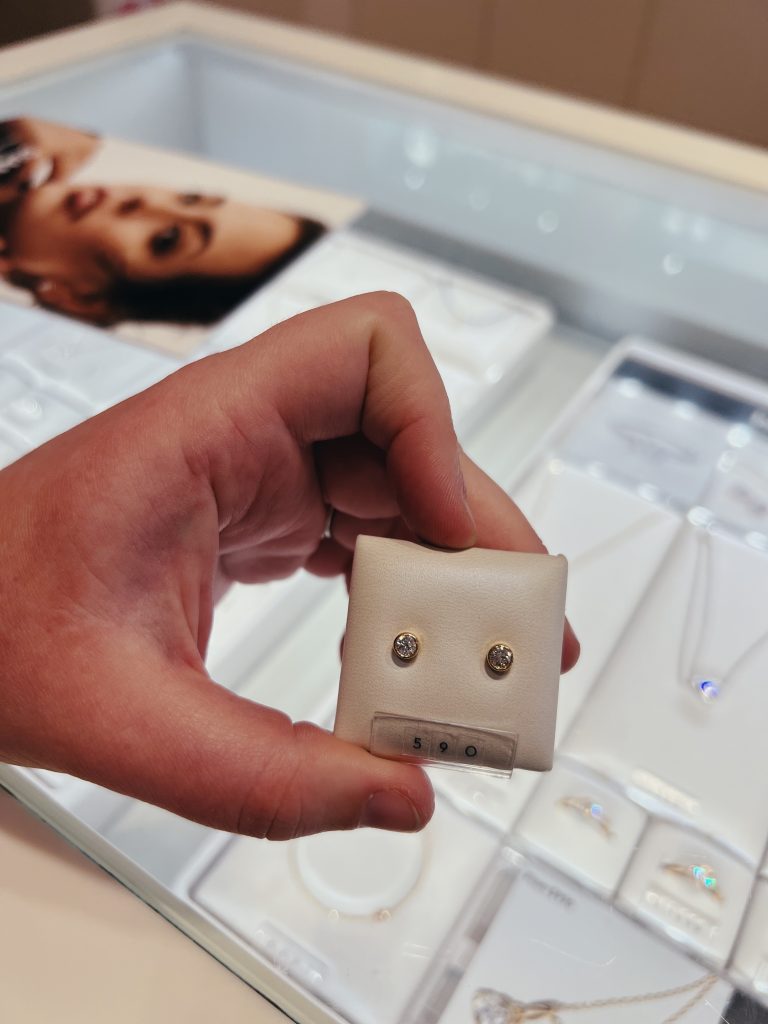 A pair of Pandora lab-grown diamond earrings we inspected in store