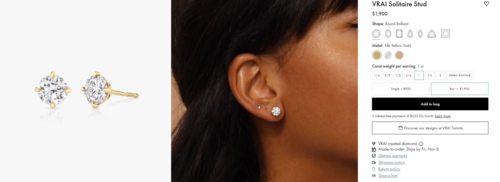VRAI solitaire diamond stud earrings from our research