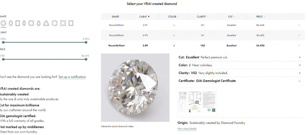 VRAI loose-diamond inspection screen