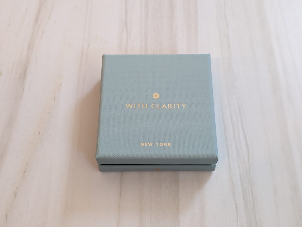 The box that came with our replica rings. The With Clarity presentation box from our Home Preview test