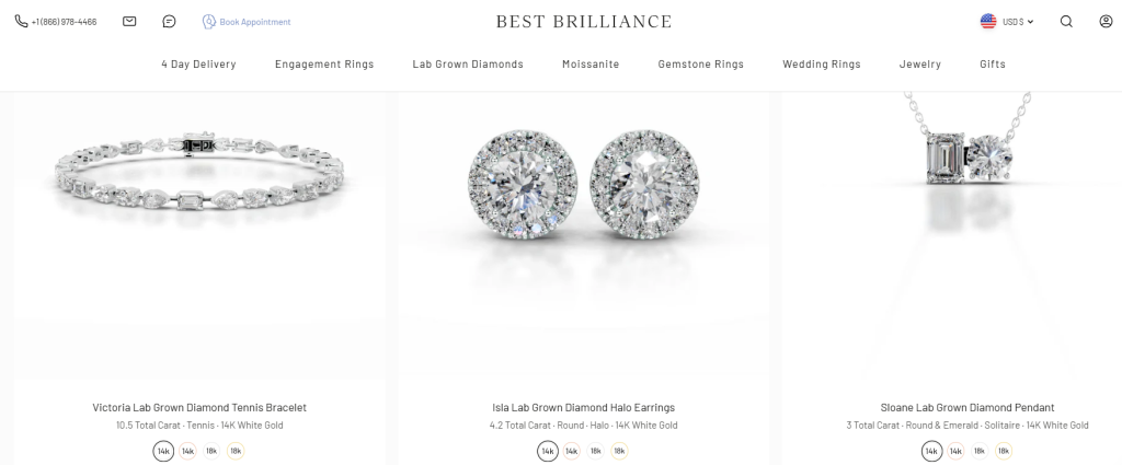 Lab-grown diamond jewelry featured in our Best Brilliance review