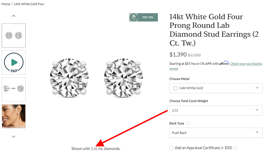 Earring size options in our earlier Friendly Diamonds review