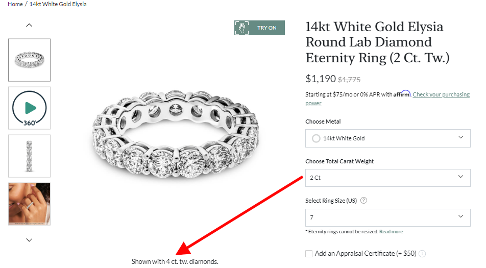 Ring weight options in our earlier Friendly Diamonds review