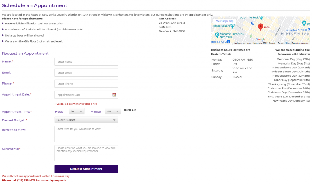 The appointment booking page in our GemsNY review