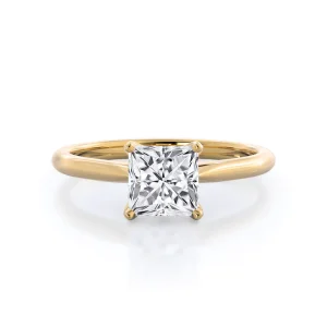 Princess cut lab diamond engagement ring from With Clarity set in yellow gold.