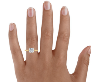 A 1.25-carat weight princess cut lab diamond engagement ring example from Brilliant Earth.