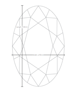 Oval cut lab diamond diamgram showing the length-to-width ratio.