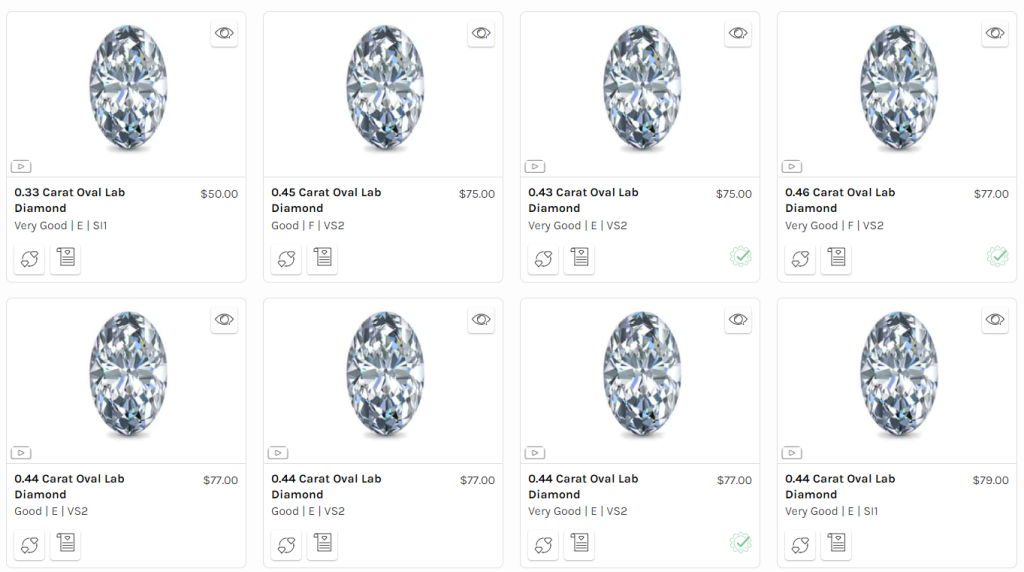 Examples Ritani's lab-grown diamond prices.