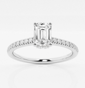 An emerald cut lab diamond engagement ring from Grown Brilliance