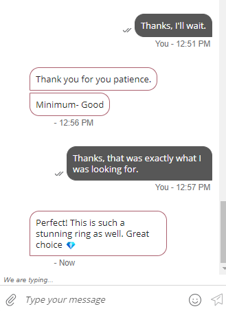 The minimum diamond cut grade of the 19K  Monique Lhuillier lab diamond ring is only Good.