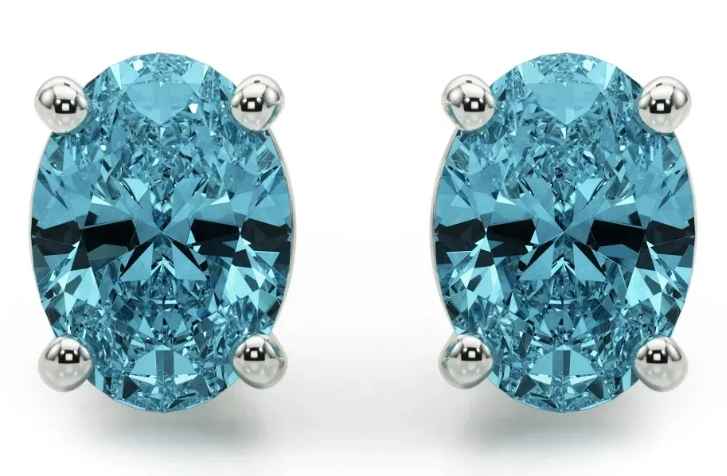Oval Lab Diamond Blue Stud Earrings from Clean Origin.