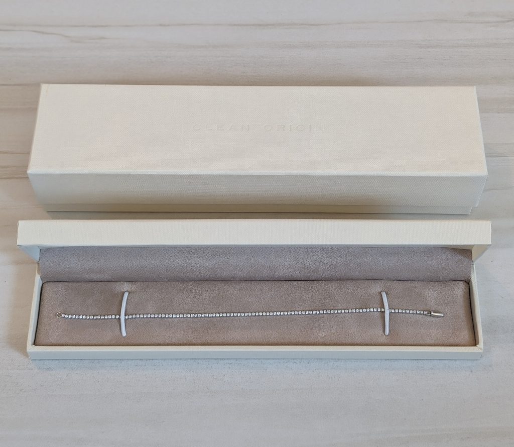 A petite lab diamond tennis bracelet.