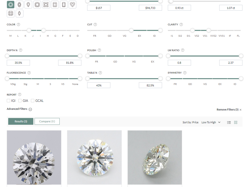 Inventory of diamonds at Friendly Diamonds found during our review.